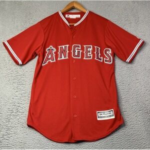 Majestic Jersey Mens Size Small MLB Anaheim Angels Red Button Up Baseball